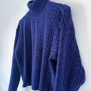 Vintage 90s Cable Knit Fisherman Sweater Womens M Coastal Preppy Dark Academia